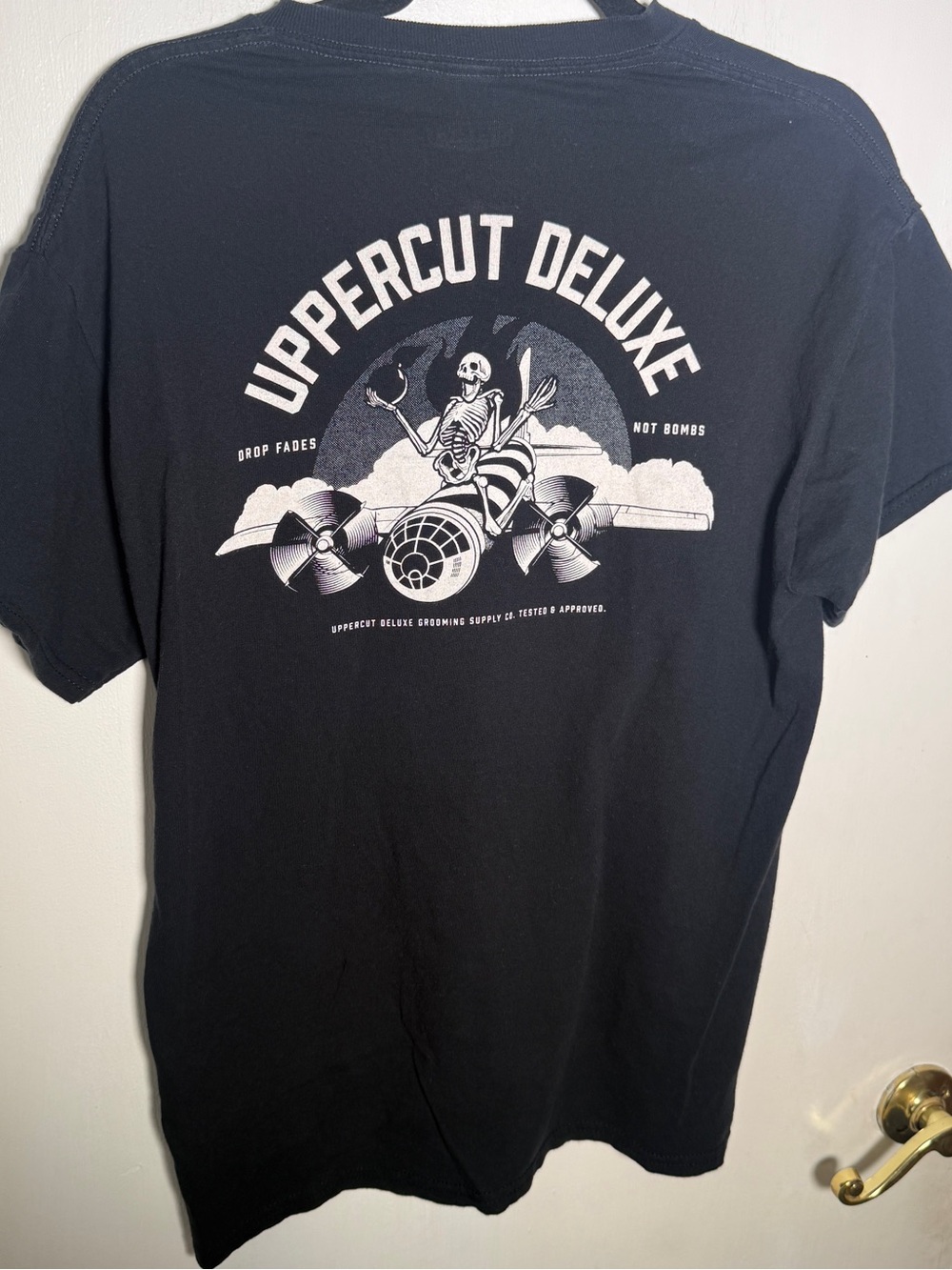 Uppercut Deluxe Men's Black Graphic Tee - Skeleton Plane Design Medium